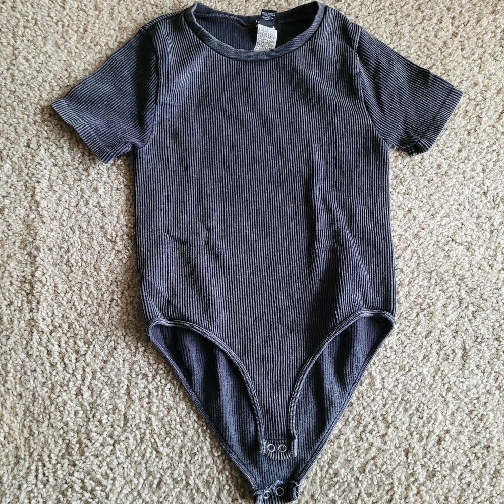Kids Charcoal Grey Ribbed Bodysuit Tee